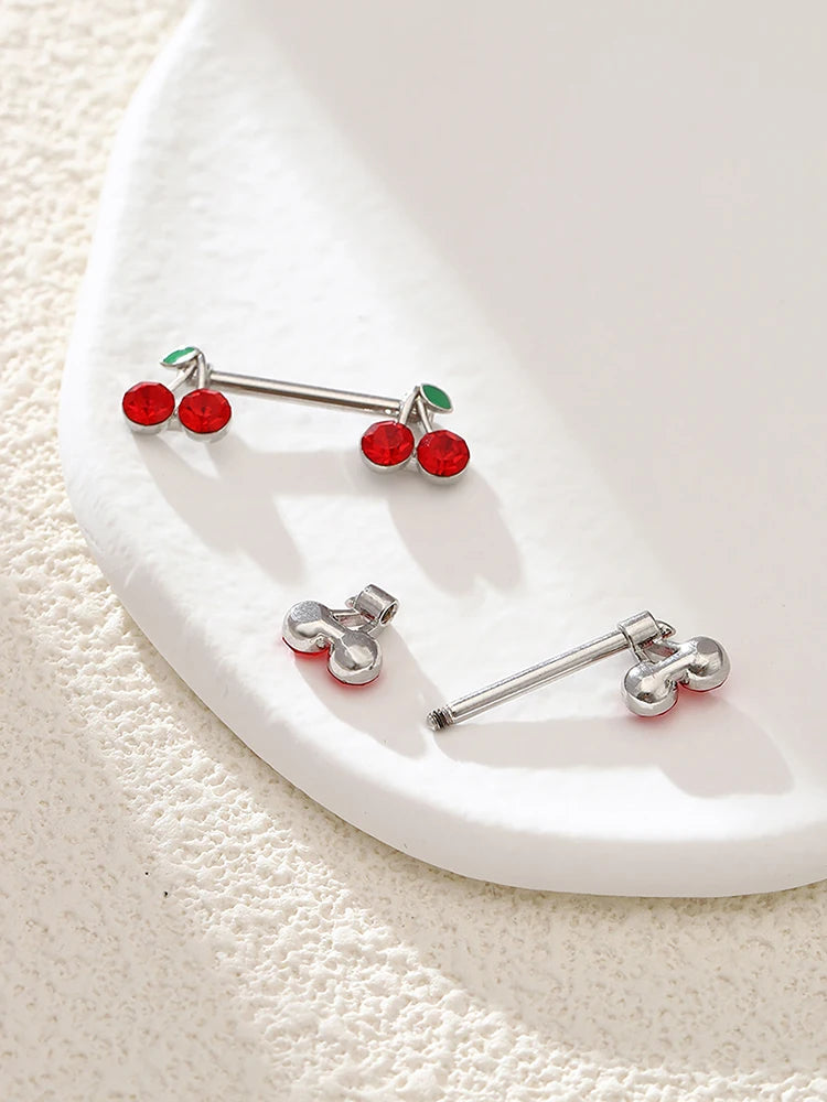 KUNIU 2pcs y2k cute cherry breast ring ladies body piercing jewelry stainless steel milk nail milk ring jewelry