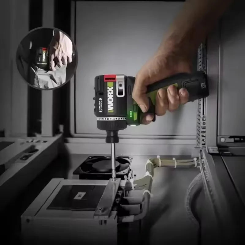 Worx WU139 Cordless Screwdriver Dual Speed 50Nm 12v 1800rpm 18+1 Brushless Motor Adjust Torque Univeral Green 12V Battery Pack