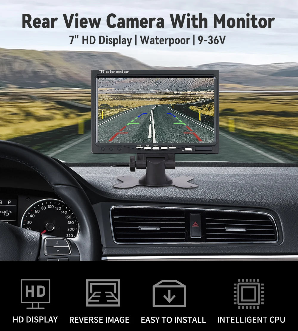 Parking Universal Car Rear View Camera with Monitor For Truck Bus 7 HD Screen 1024*600 Assistance Waterproof Security