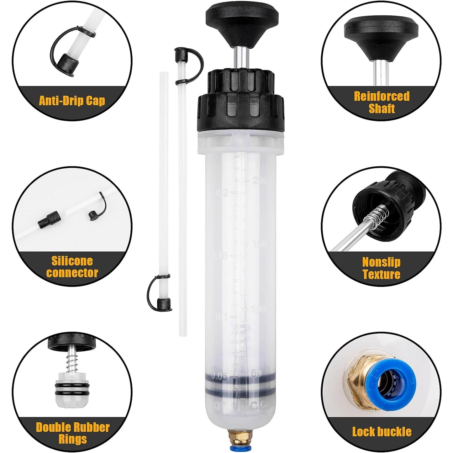 Manual automotive engine oil pump, syringe type, suitable for extracting gear oil and brake fluid, as well as cleaning injectors