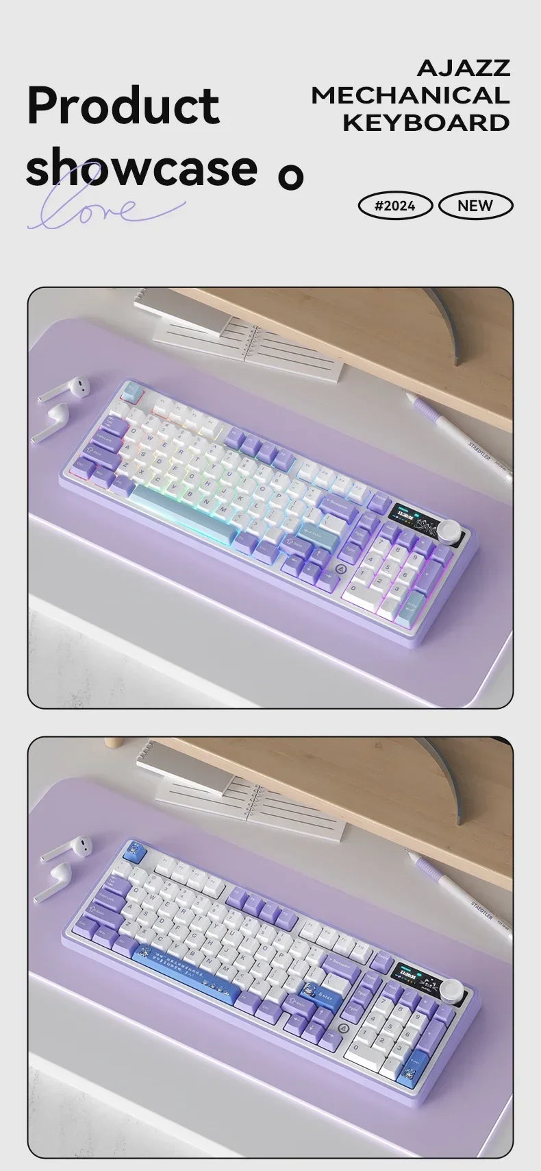 Ajazz AK980 Gaming Mechanical Keyboard Three Mode PBT Gasket Hot Swap RGB Wired Bluetooth Wireless Keyboard Game Accessories