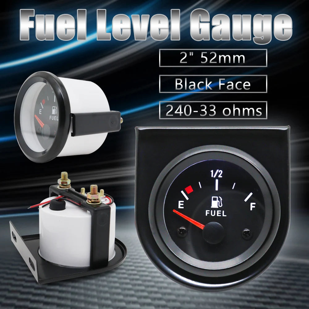 12V 52mm Universal Car Fuel Gauge Fuel Level Gauge Meter High Sensitivity White LED Light Black Rim Automotive Gauges