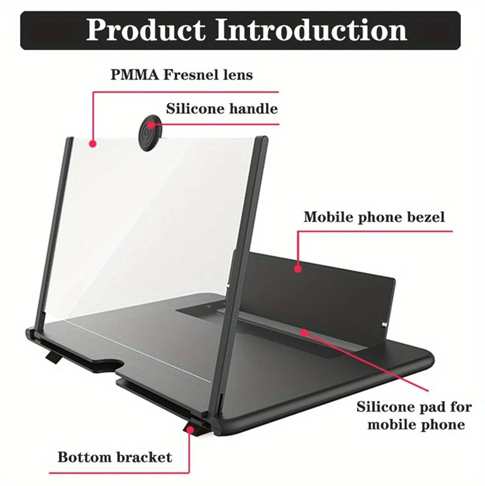 Portable 12 Inch Phone Large Screen Amplifier 3D Magnifying Glass Holder HD Mobile Phone Screen Video Magnifier Screen Bracket