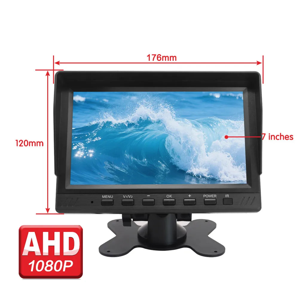 Smartour AHD 7inch TFT LCD Car HD Monitor Rear View Monitor Support CVBS 1080P AHD Camera 2 x 4PIN Video Input