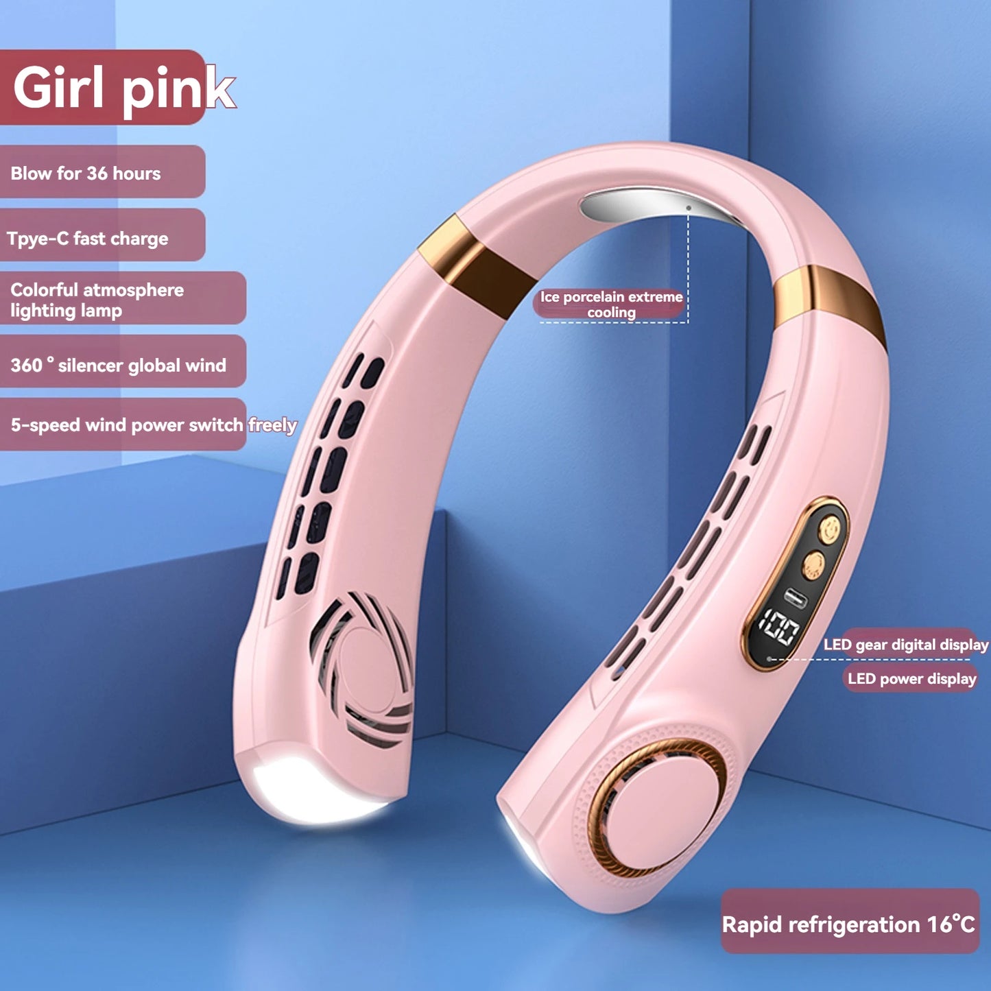 🔥2025 New Portable Halterneck Fan USB Handheld Silent Multi-function Bladeless Mini Electric Fan Cross-border