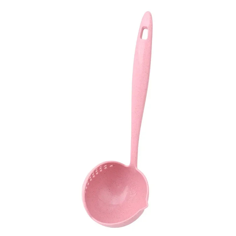 2 In 1 Creative Wheat Straw Soup Spoon Long Handle Lovely Porridge Spoons With Filter Dinnerware Kitchen Colander Tools