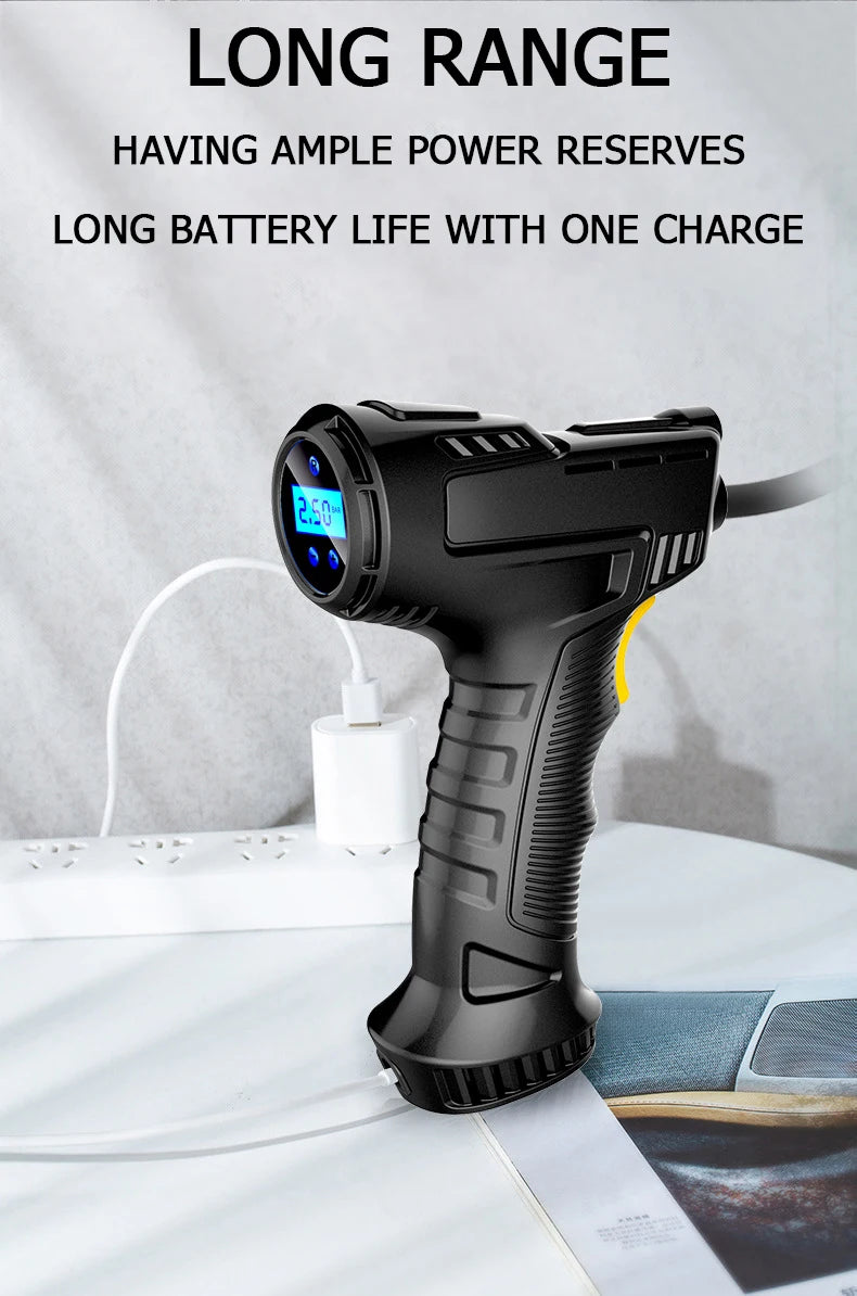 1 Set Car Mounted Inflation Pump Handheld Smart Home Car Motorcycle Portable Tire Inflation Pump Black Portable