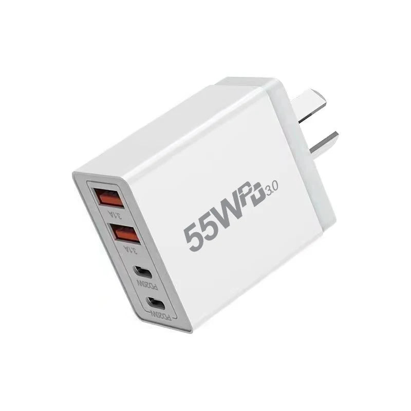 New Universal 55W  fast charging 4Ports Dual PD Type C USB Wall Charger US Power Adapters For Iphone  Ipad Universal  Xiaomi LG