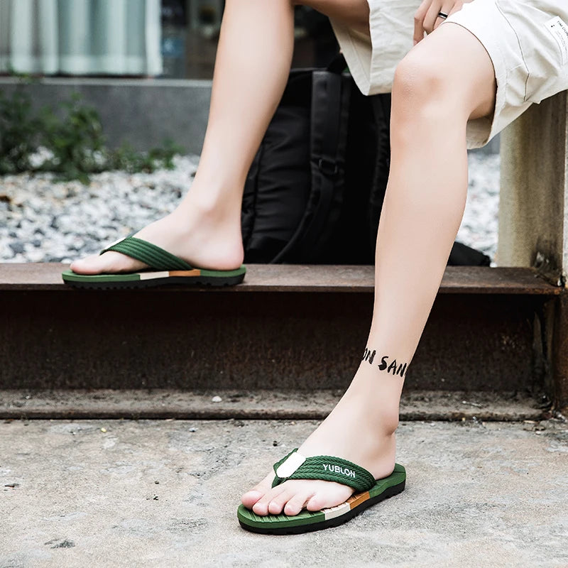 【National Trend Functional Style】Woven belt anti-slip and moisture-proof flip flops for men outdoor leisure EVA foaming technolo