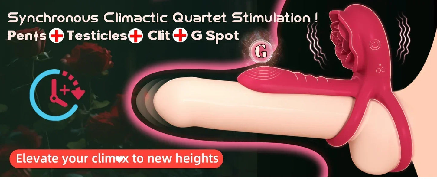 Rose Penis Cock Ring Vibrator Powerful Penis Sleeve Sucking Stimulator G-spot Female Nipple Clitoral Massager Sex Toy for Couple
