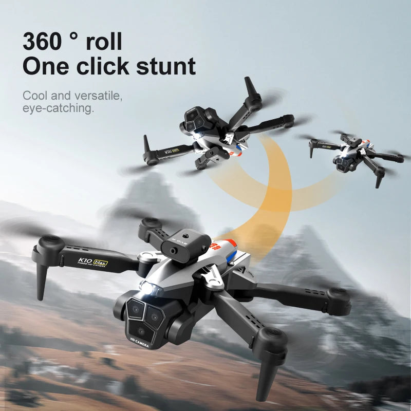 New K10 Max RC Drone 8K Professional Triple Camera Optical Flow Obstacle Avoidance Gesture Photography Foldable Quadcopter Toys