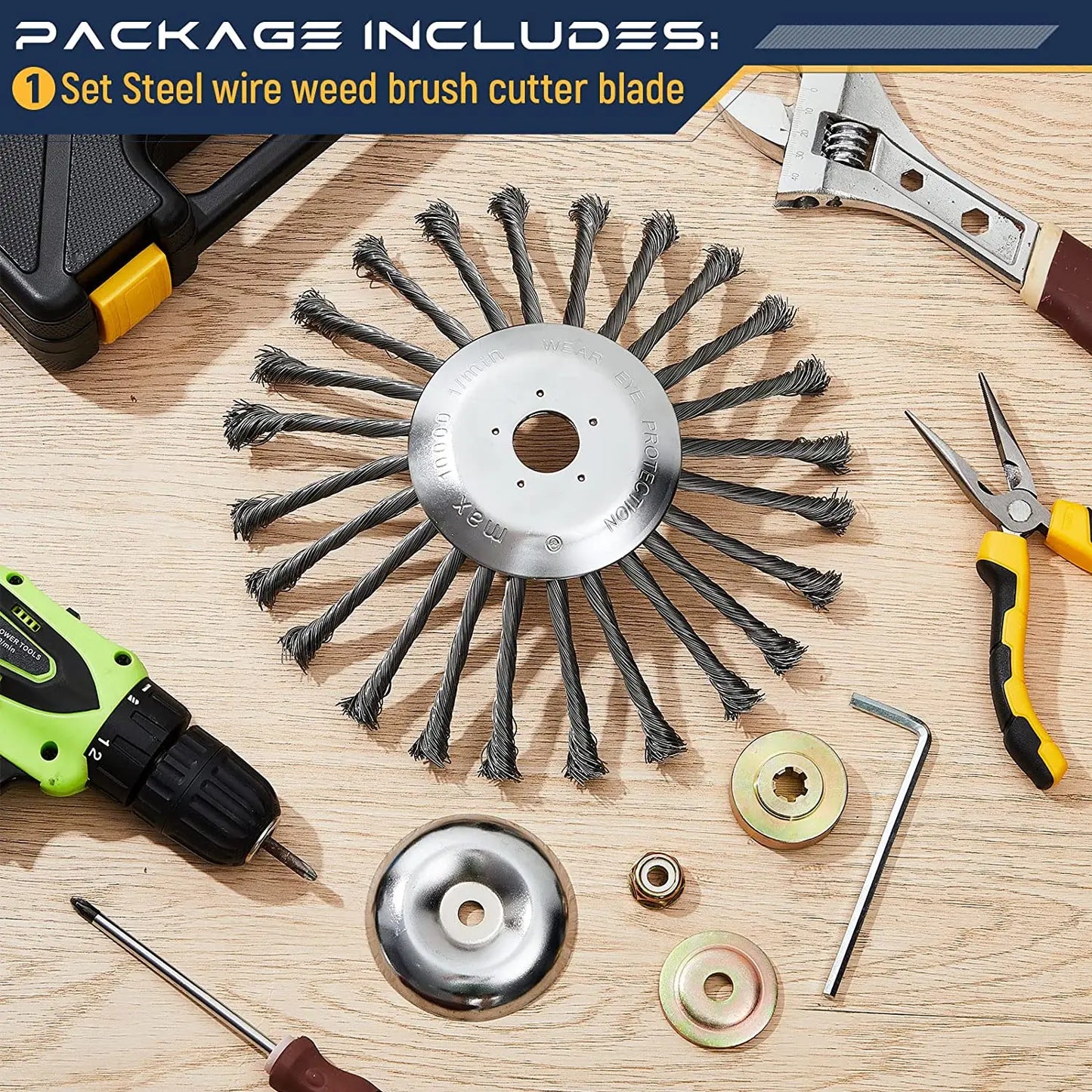 LUSQI 10'' Steel Wire Wheel Grass Trimmer Head Garden Weeding Brush Replacement For Home Gas-Power Brushcutter Removal Rust&Moss