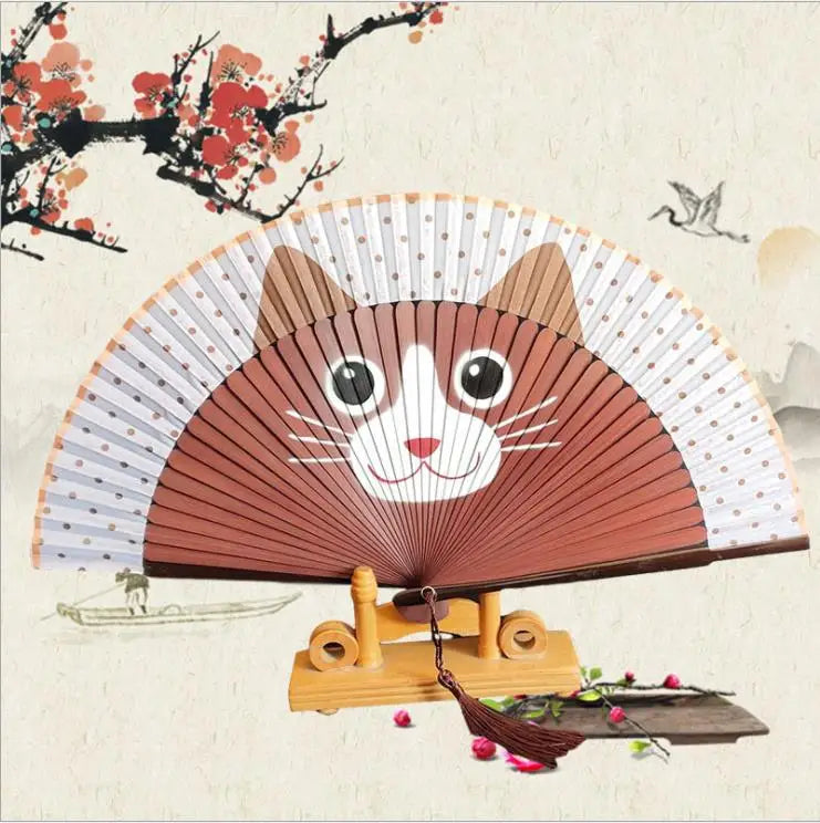 Cat Chinese Cartoon Silk Fashionable Japan style Hand Fans Popular Lovely Kitty fan Handheld Folding Women Girls show Fans