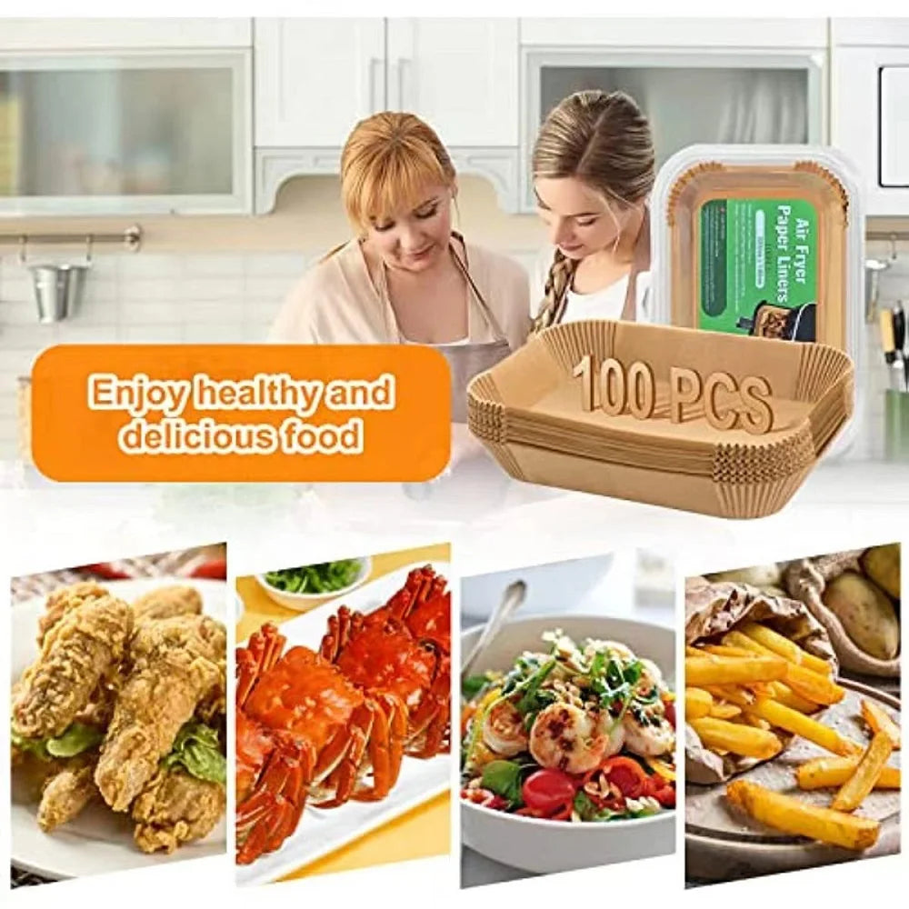 50/100pcs Disposable Air Fryer Paper Non-Stick Kitchen Baking Airfryer Mat Oilproof Micro-wave Barbecue Pad Baking Paper