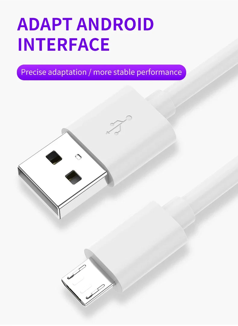 3A Fast Charging Micro USB Cable for Huawei Samsung Xiaomi Redmi Android V8 Charging Port Phone Charger Charging Cord