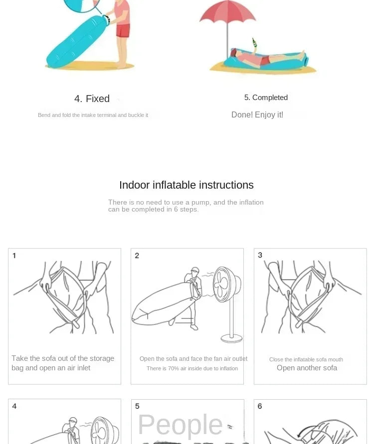 Lazy Inflatable Sofa Home Living Room Recliner Foldable Sleeping Bag Beach Camping Air Bed Outdoor Backyard Lunch Break Mattress