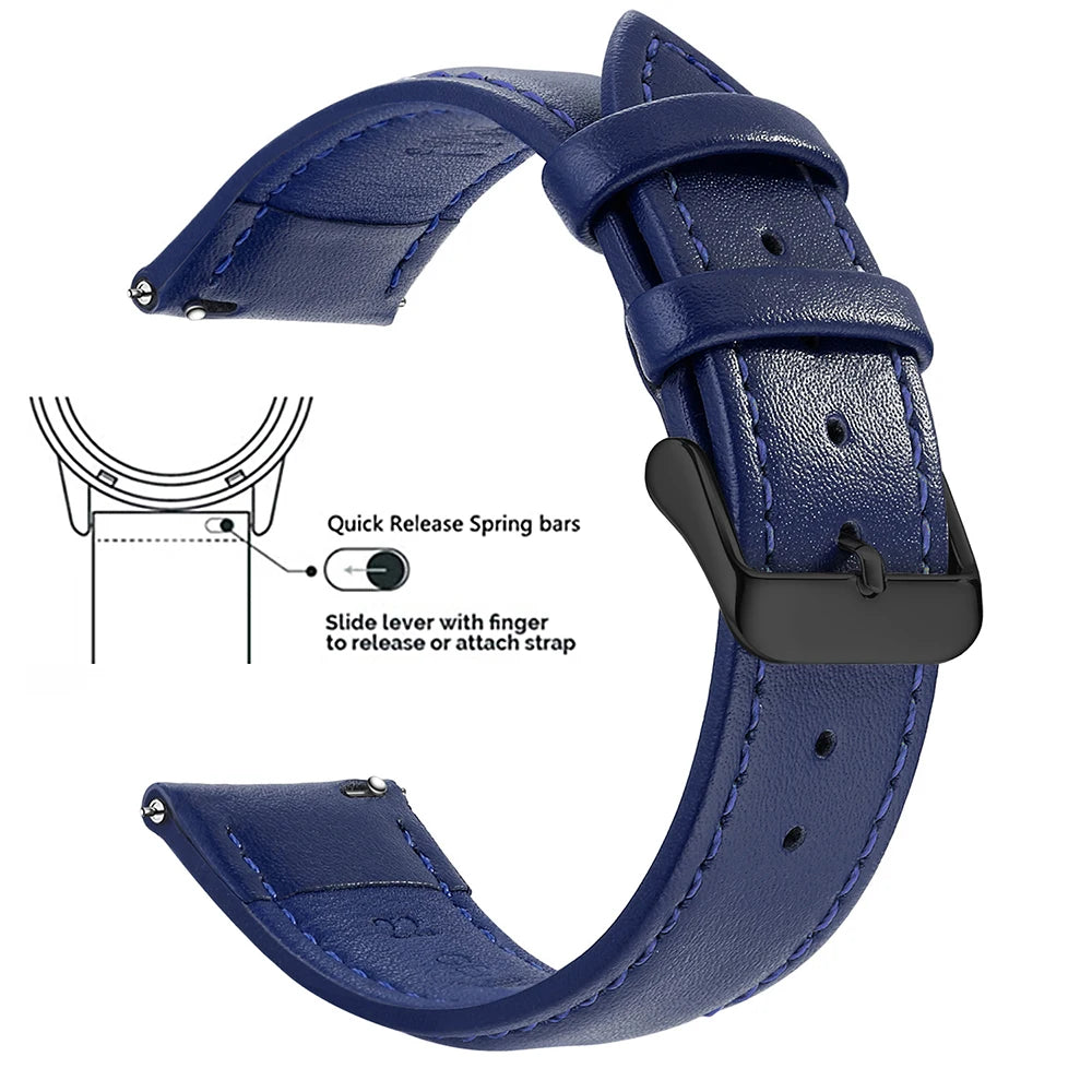 Top Grain Genuine Leather Watch Band, Quick Release 18mm/20mm/22mm Watch Straps, Fits Samsung Galaxy Watch, Garmin Huawei Watch