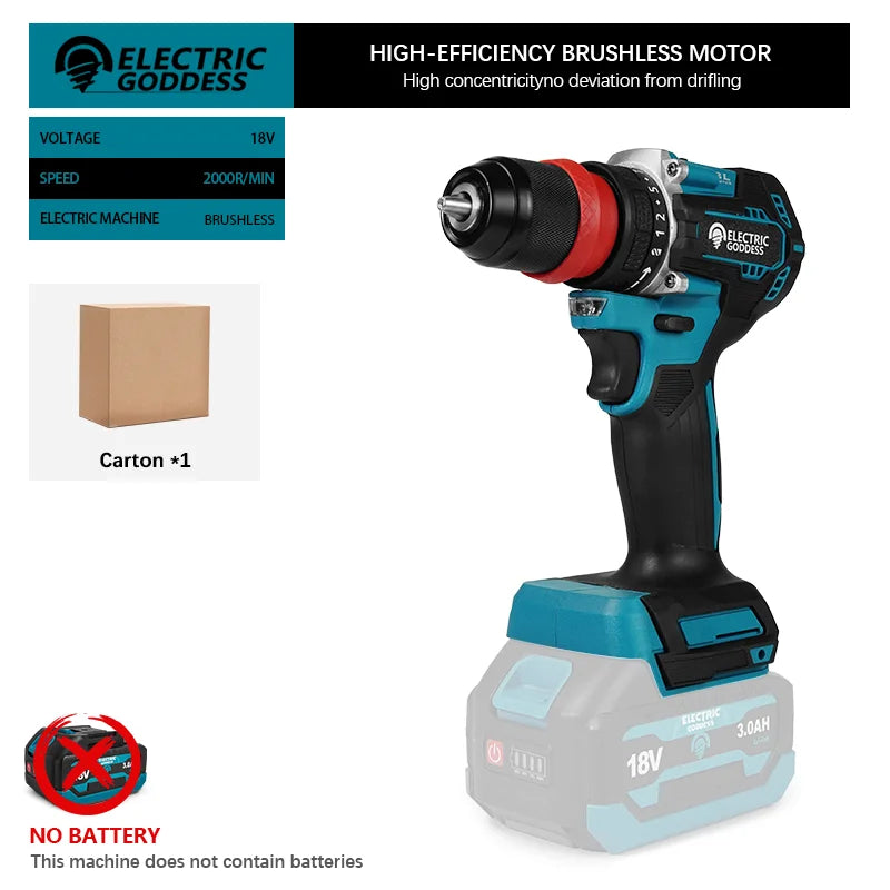 Cordless Brushless Electric Drill 10mm Multifunctional Home Screwdriver Home Improvement Handheld For Makita 18V Battery Pin
