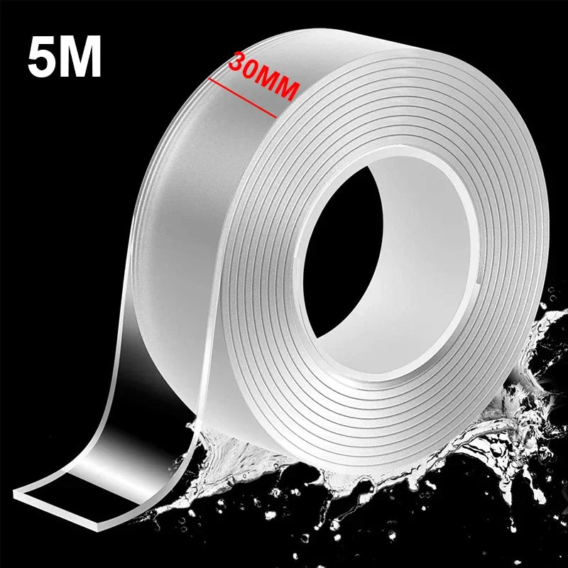 1M/3M Nano Double Sided Tape Heavy Duty Transparent Adhesive Strips Strong Sticky Multipurpose Reusable Waterproof Mounting Tape