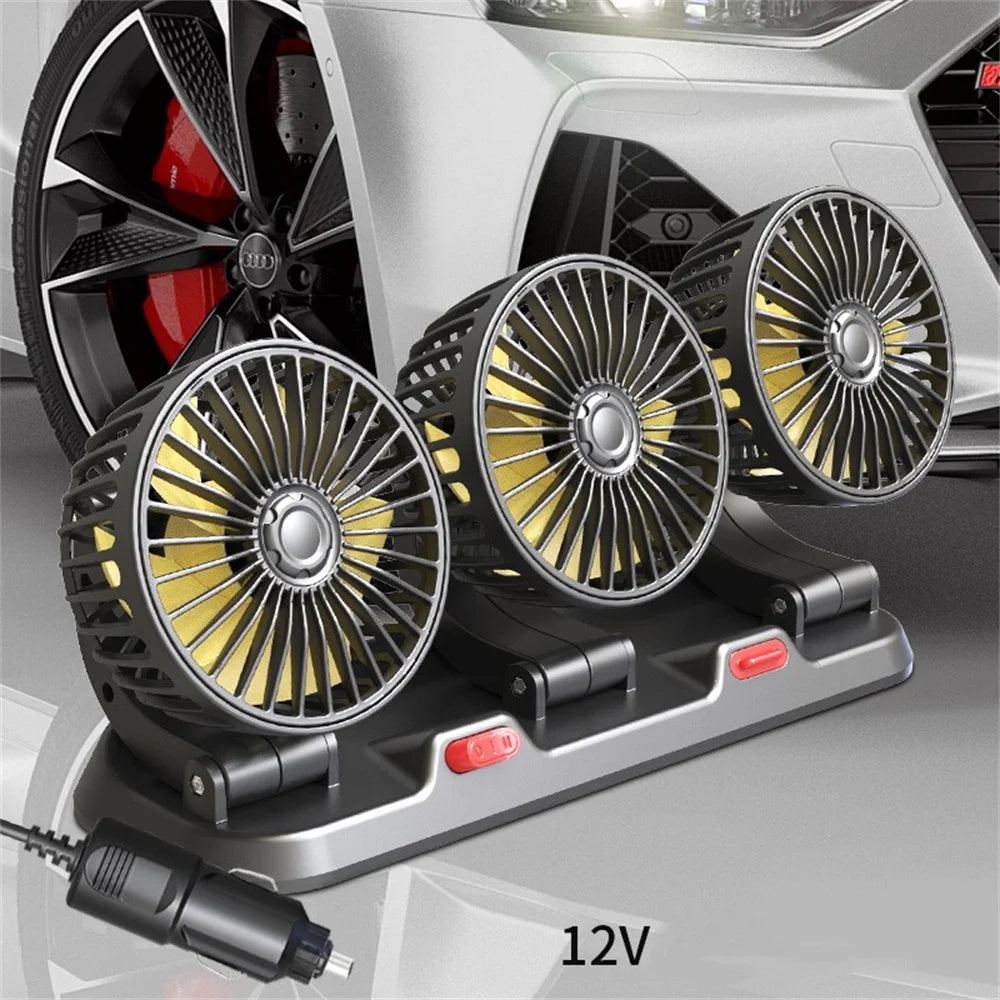 Car Fan 360° Adjustable 3 Head Air Fan Automotive Electric Fan USB/12V/24V Fan 2 Speeds Car Silent Fan For Home Desk Office&Car