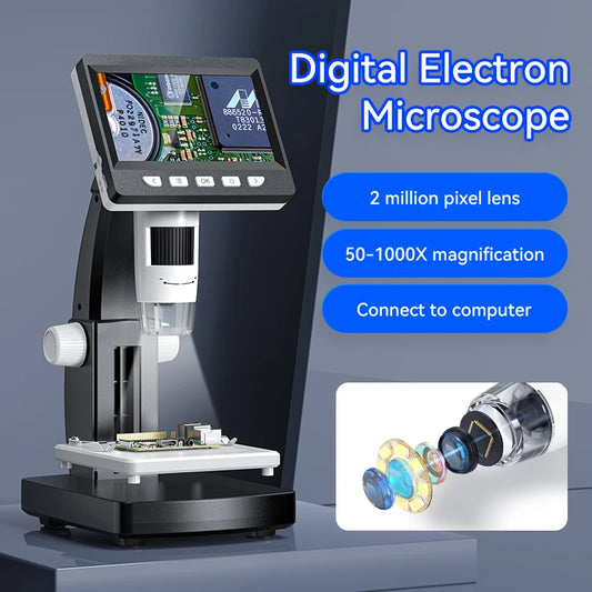 1080P 4.3"LCD Electronic Digital Microscope 1000X Magnification Coin Microscopio Adjustable Carrier Table for PCB Welding repair
