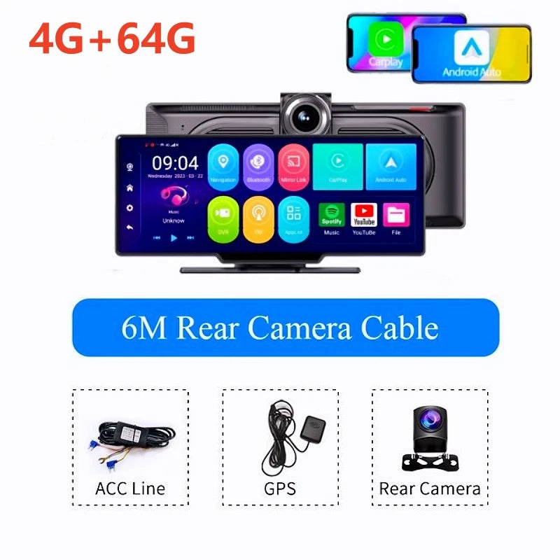 10.26 Inch WIFI Dash Cam Android 13 4+64G 8 Core WiFi GPS Navigation Car DVR ADAS APP FM BT Carpaly & Android Auto