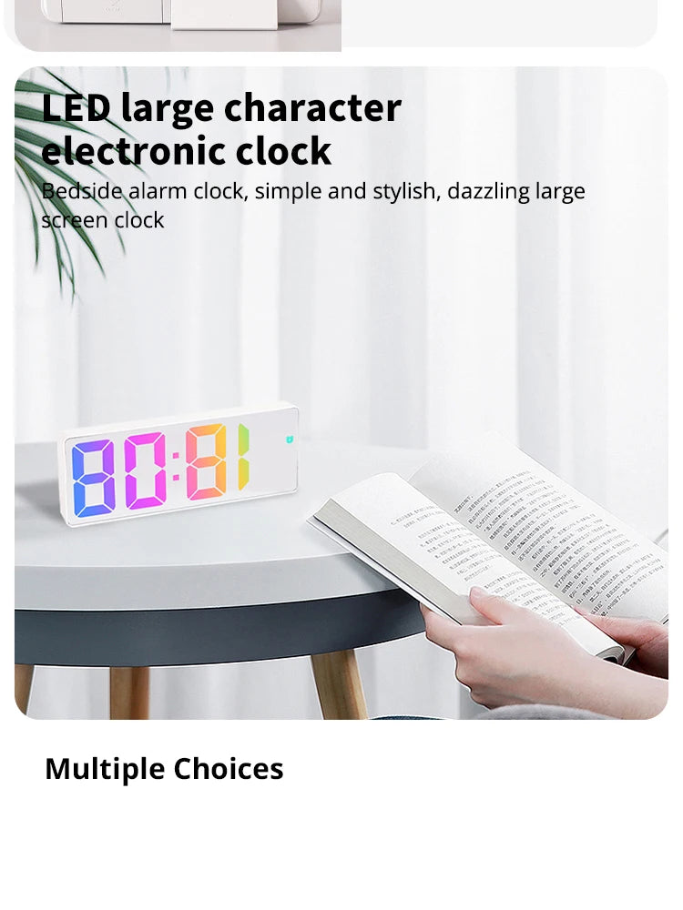 Led Digital Intelligent Electronic Clock Kitchen Timer Bedroom Bedside Alarm Clock Fashion Dazzling Color Transparent Screen
