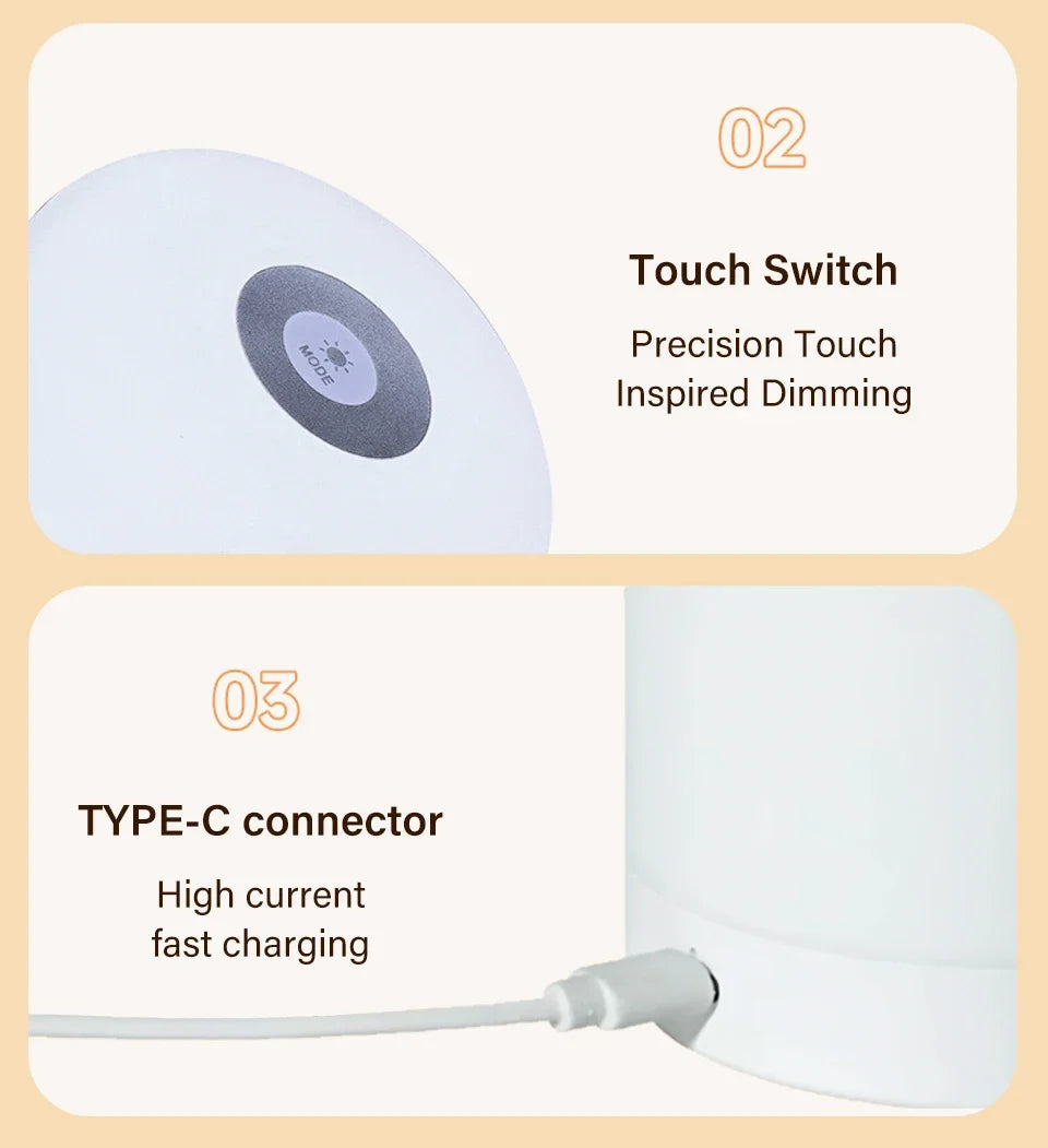 Touch Bedside Lamp Rechargeable RGB Night Light Remote Control Long Life Battery Bedroom LED Warm Desktop Decorative Lights
