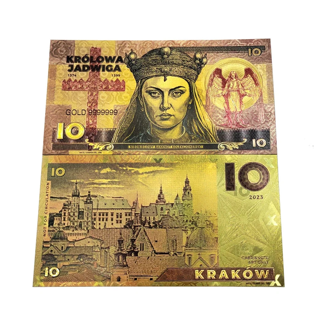 Polska KROLOWA New Style plastic Gold foil banknotes set souvenir golden money Colorful Commemorative collection movie money