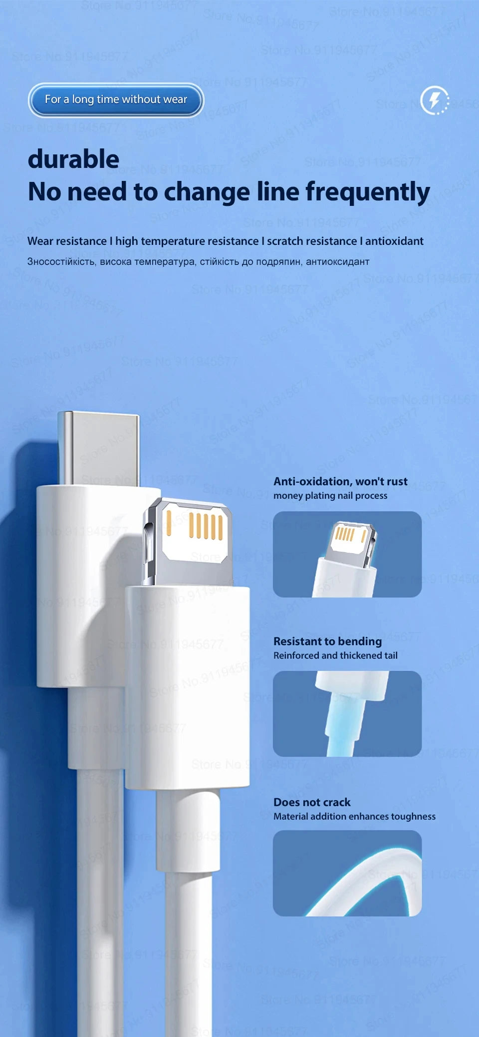 PD 30W USB A Cable For Apple iPhone 14 13 11 12 Pro Max XS XR X 7 8 Plus Fast Charging 2M USB C Data Cables Charger Accessories