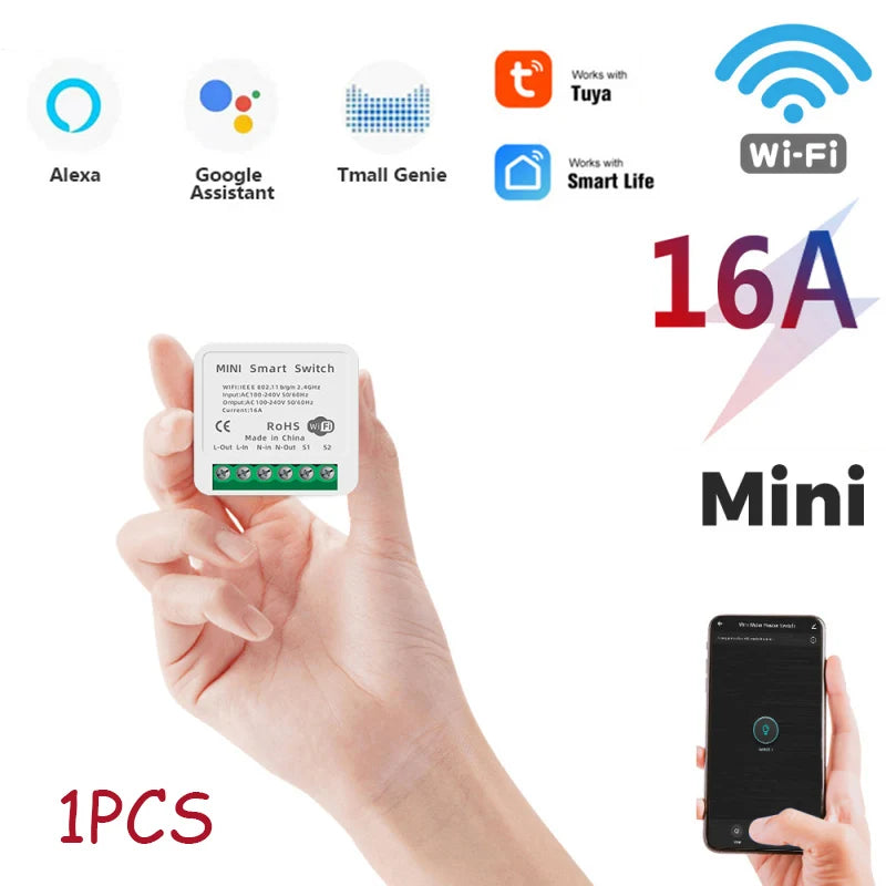 Wifi Smart Switch 16A Mini Wifi DIY Light Switches Support 2 Way Control Wireless Smart Home Breaker Works With Cozylife APP