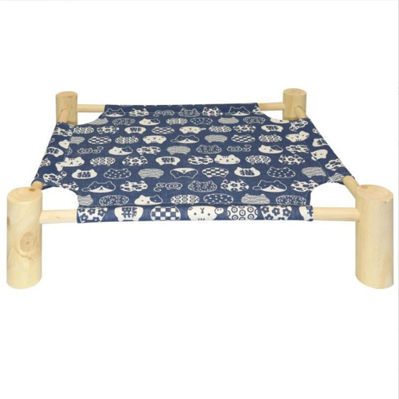 Wood Canvas Elevated Cat Bed, House, Hammocks, Lounge Bed for Small Rabbit Cats and Dogs, Durable Pet Supplies