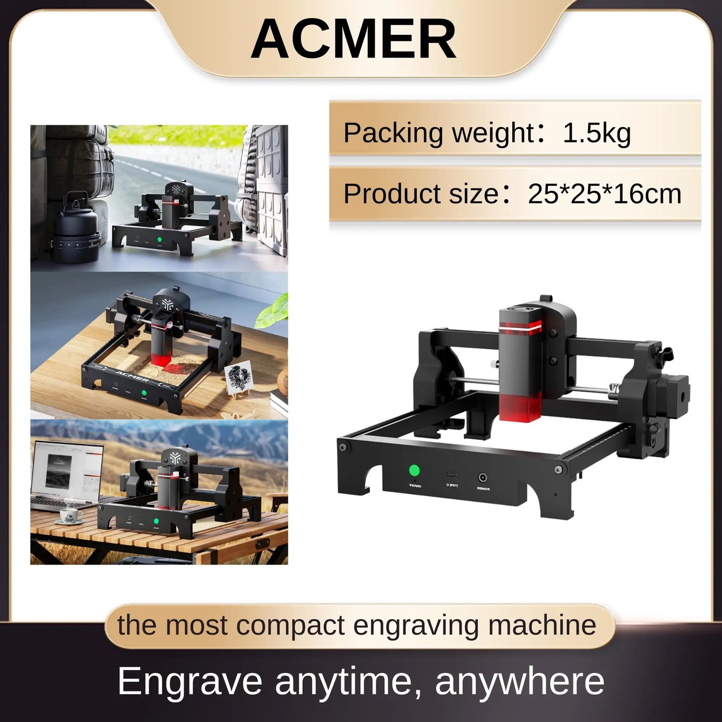Acmer S1 Laser Engraver Mini Machine Portable Engraving Tool Beginner Friendly DIY 5.1*5.1inch Laser Class 4