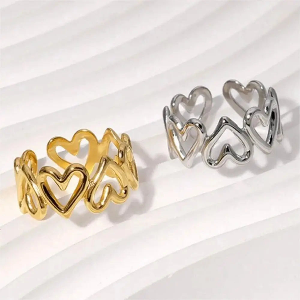 1/3PCS Adjustable Full Circle Hollow Heart-Shaped Open Cuff Ring Stainless Steel Jewelry Irregular Stackable Rings For Women