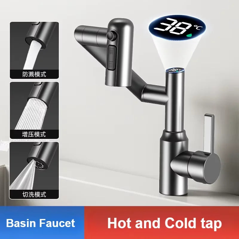 Universal Rotation Kitchen Faucet Bathroom Faucets Multifunctional Washbasin Mechanical Arm Digital Display Hot and Cold Tap