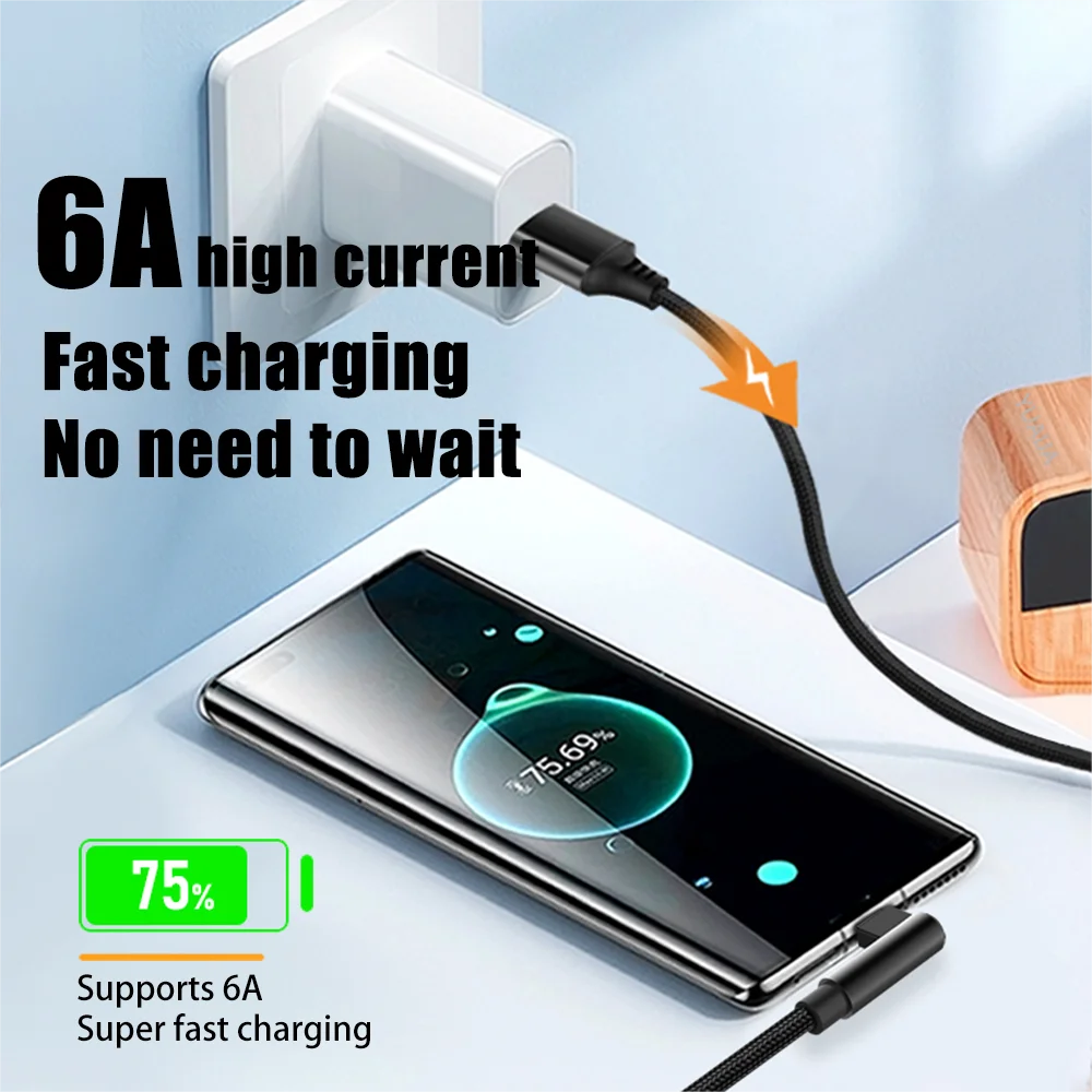 Elbow USB C 6A Fast Charging Expand 3m 5-meter Type C Data Cable for Huawei,Xiaomi,Samsung,Google,Apple MACBOOK iPad Air Game