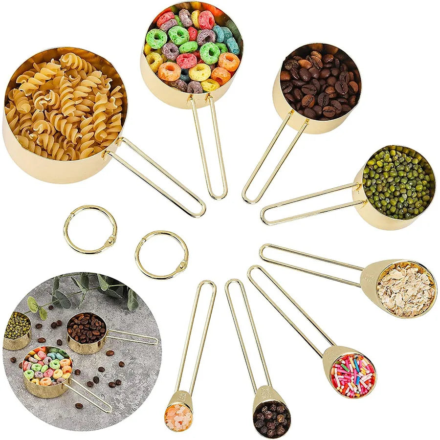 4PCS/8PCS kitchen thread handle titanium gold stainless steel measuring cup measuring spoon Flour and grains measuring spoon