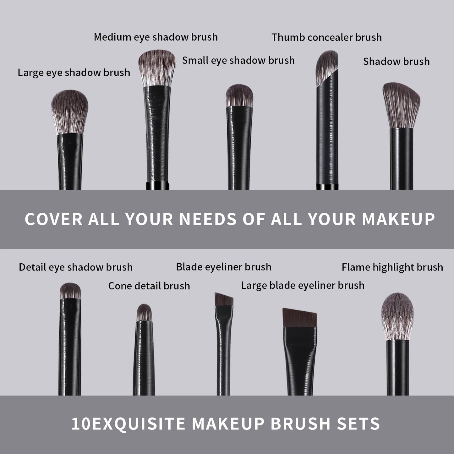 Eyeshadow Brushes,10pcs Wooden Neutral Portable Multifunctional Makeup Brush Bag For All Skin For Making Up Supply