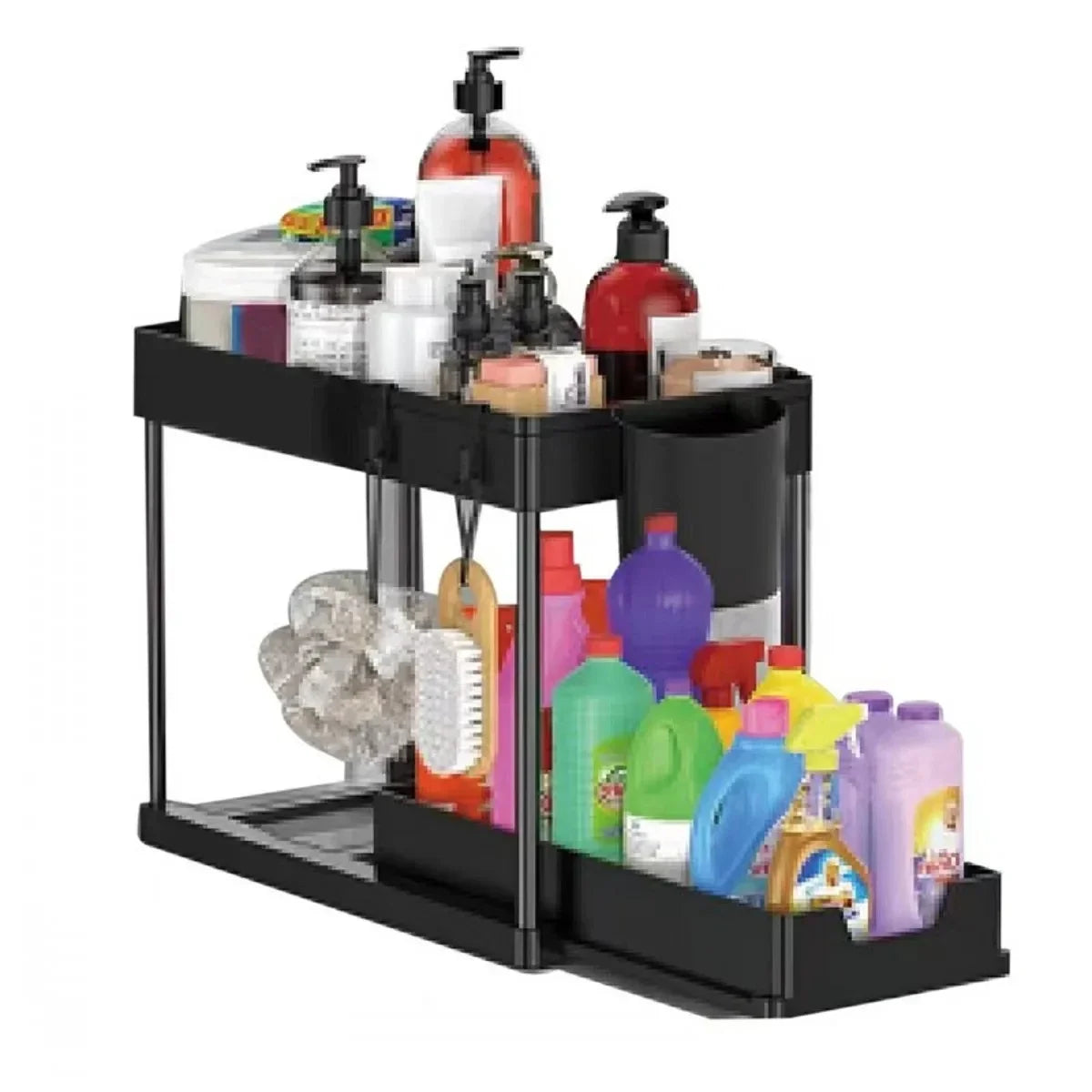 Organization and storage under the sewer, kitchen finishing rack with double sliding drawers, multifunctional storage rack shelf