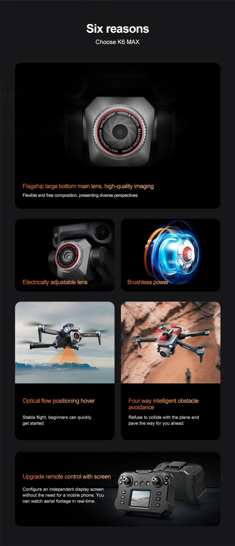 K6 MAX Triple-Camera Drone 4K HD Optical Flow Positioning 360° Obstacle Avoidance Foldable Quadcopter Wifi FPV RC Toys Dron