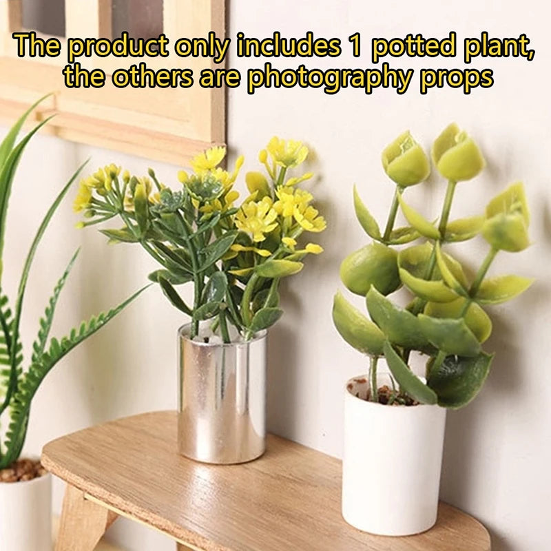 1:12 Dollhouse Miniature Potted Plant Pot Bonsai Green Leaves Garden Home Model Decor Doll House Accessories Toy decoration