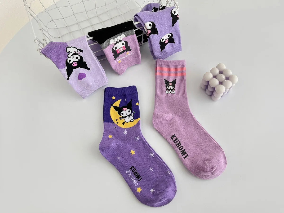 1/5 Pair of Fashionable and High Aesthetic Dreamy Party Sanrio Cute Cartoon Kawaii Purple Kuromi Women's Exquisite Stockings