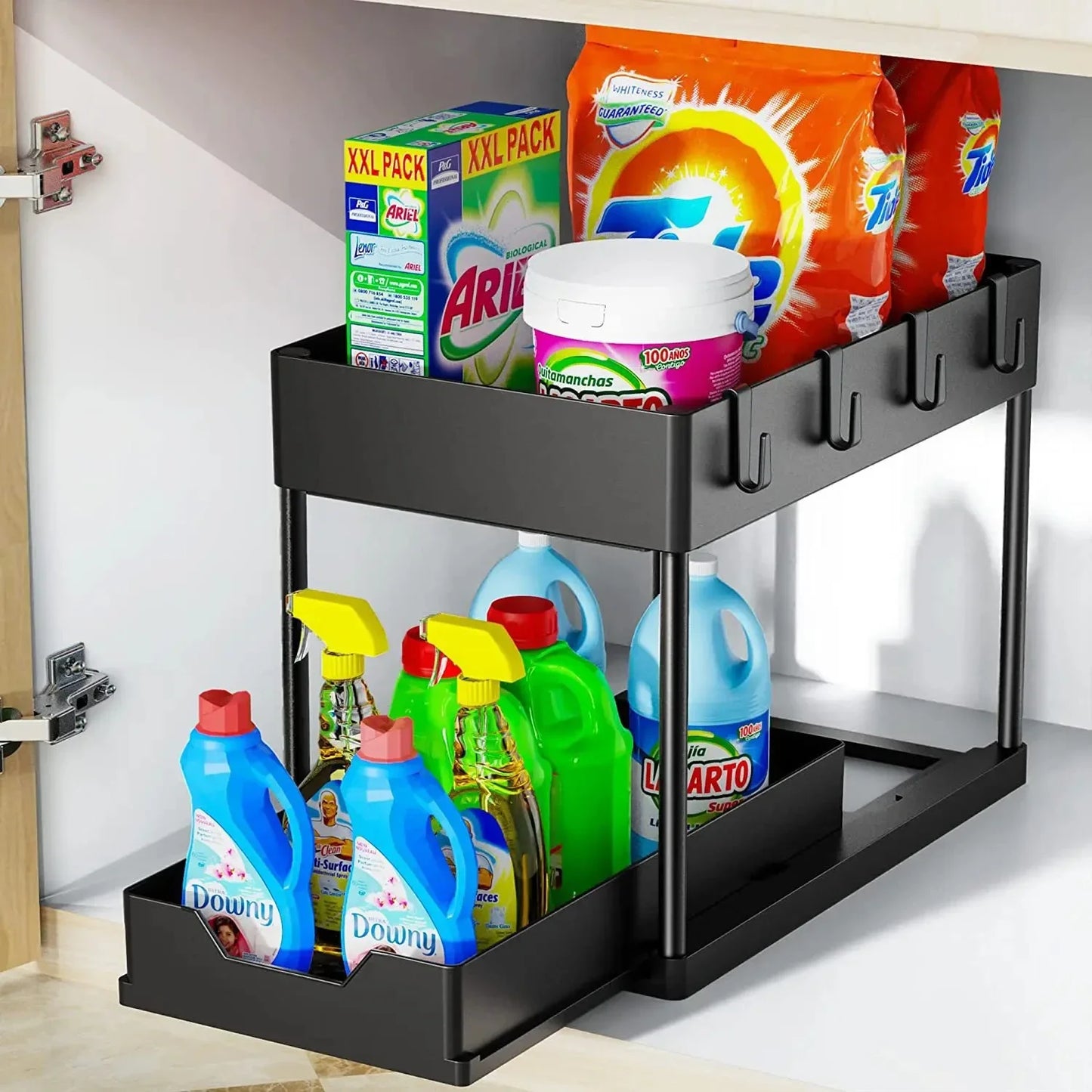 Organization and storage under the sewer, kitchen finishing rack with double sliding drawers, multifunctional storage rack shelf