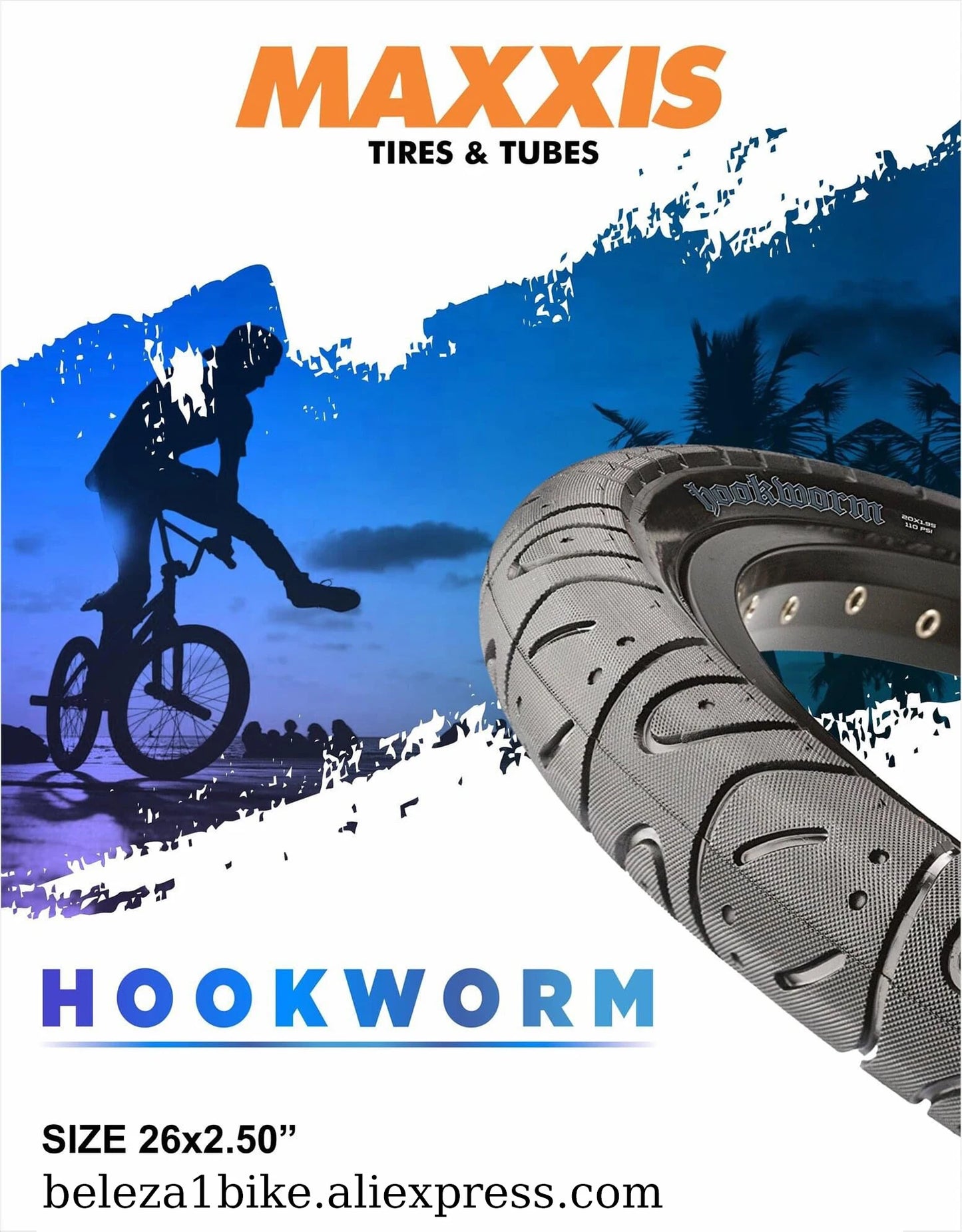 MAXXIS Hookworm 26 x 2.5 Bicycle Tire BMX Wire Bead Clincher Tire for Street Park vert Flatland 20 inch 24 26 27.5 or 29 Sizes