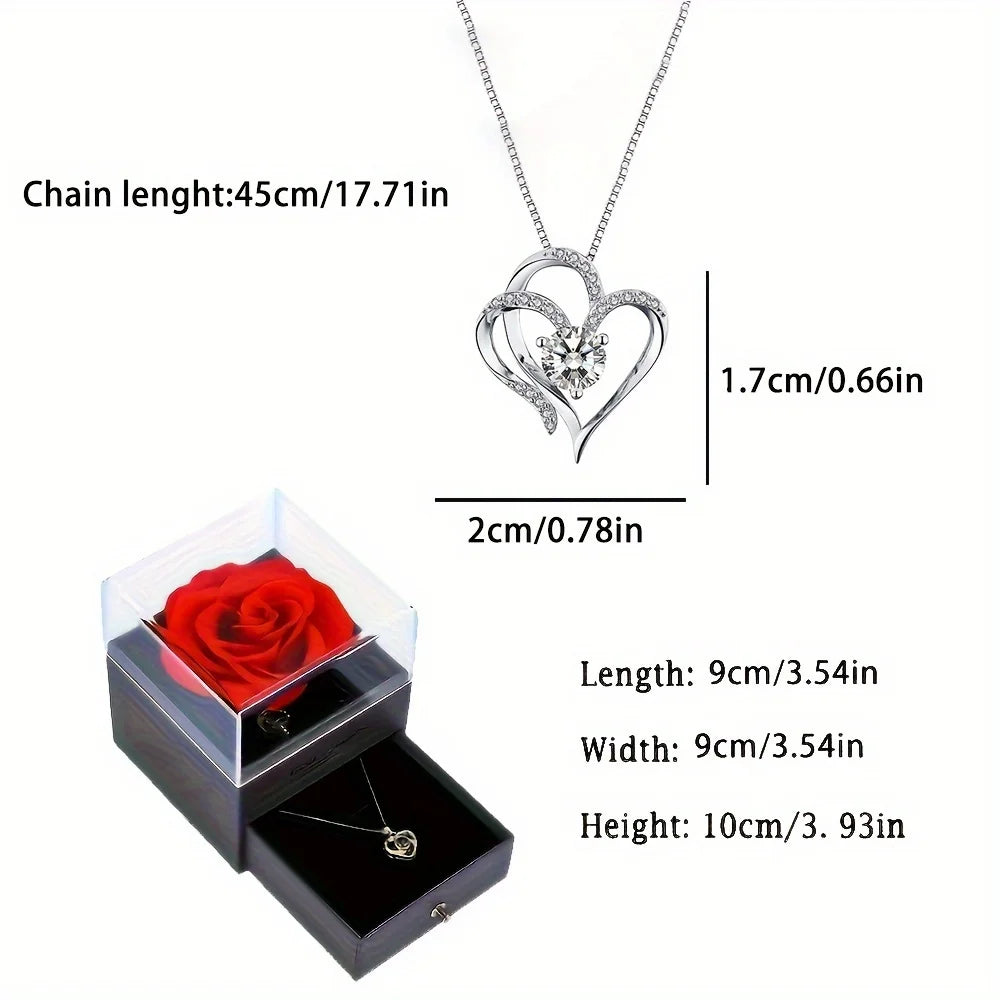 Elegant Heart Zircon Necklace With Luxury Rose Gift Box For Women Girlfriend Christmas Valentine's Day Gift 2023 New In Jewelry