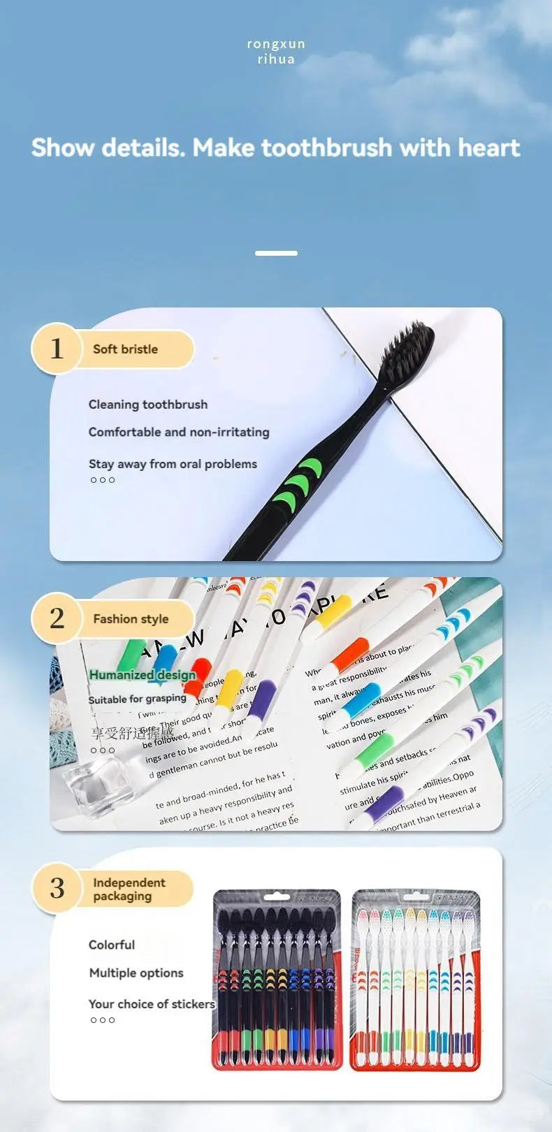 10pcs Charcoal Infused Soft Bristle Toothbrush for Deep Oral Cleaningand Gum Care -Ldeal for Daily Use by Adults at Home