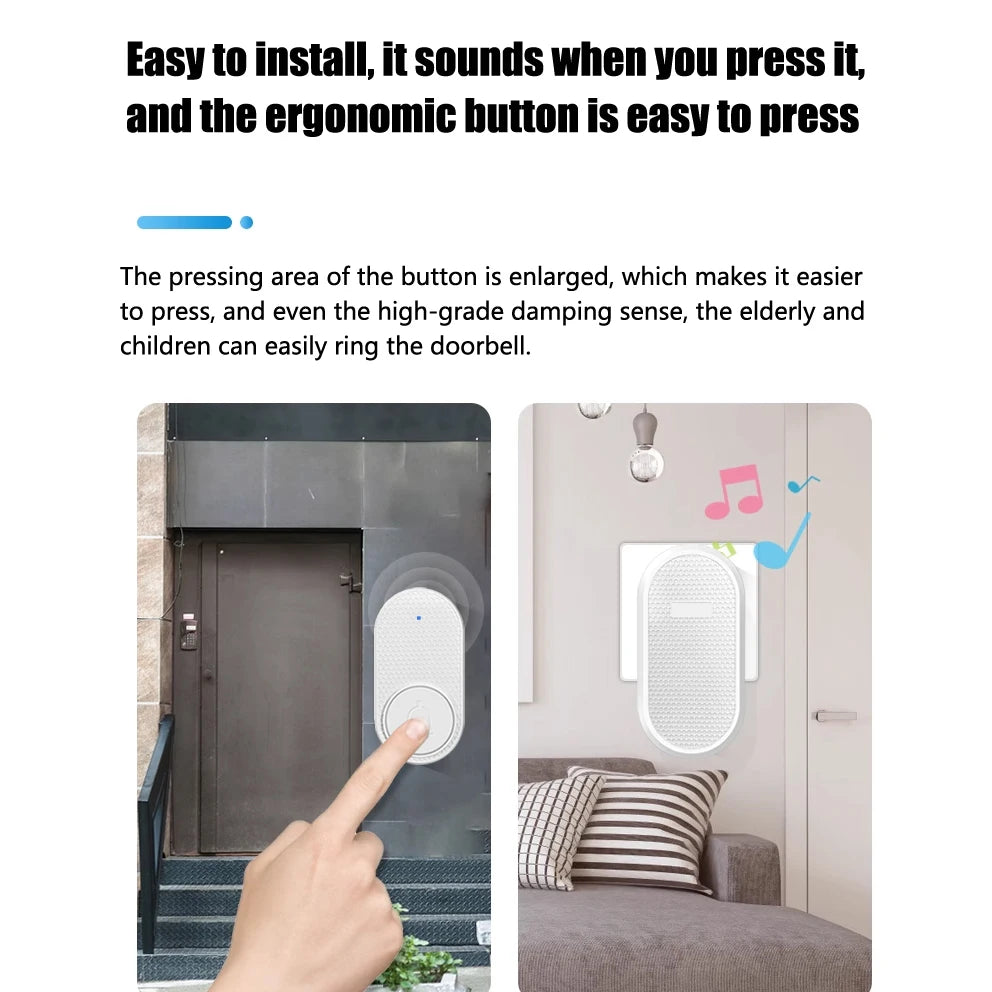 Wireless Doorbell Smart Home 200m Long Distance Remote Control Multi-tone Welcome Door Bell Volume Adjustment EU US Plug White