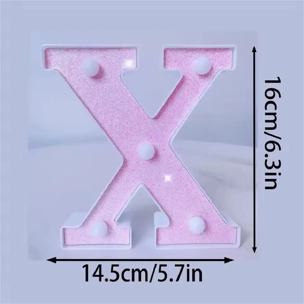 1PC 16cm LED Letter&Number Lights For Wedding,Proposal,Birthday,Party,Photo Props,Battery Powered Pink Glitter Decorative Lights
