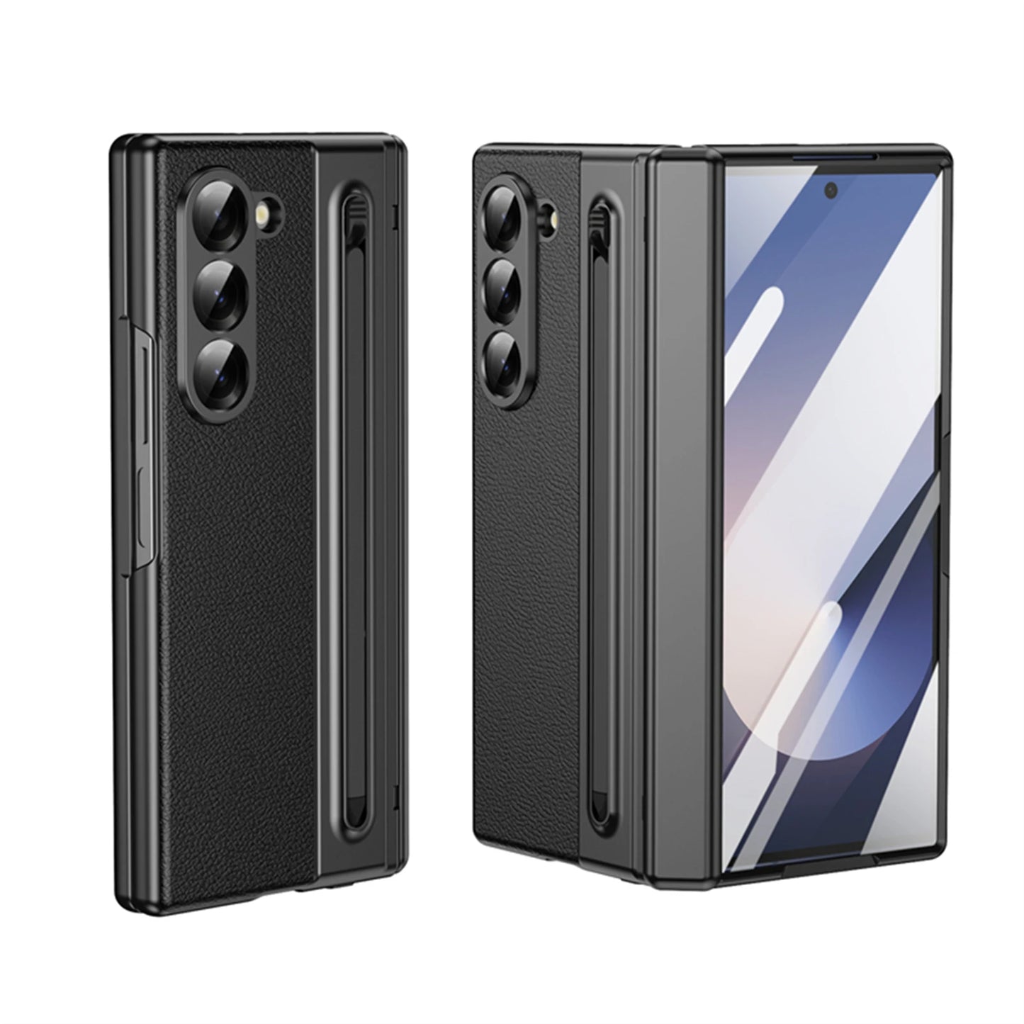 For Samsung Galaxy Z Fold 7 6 5 4 3 Leather Hinge Phone Case Outer Screen Glass S Pen Slot Protective Cover for Galaxy Z Fold 7