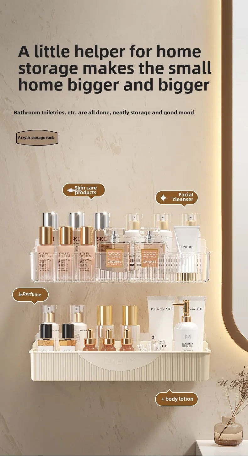 Wall mounted cosmetic and skincare storage rack for bathroom no need for drilling Multi functional kitchebathroom storage rackra